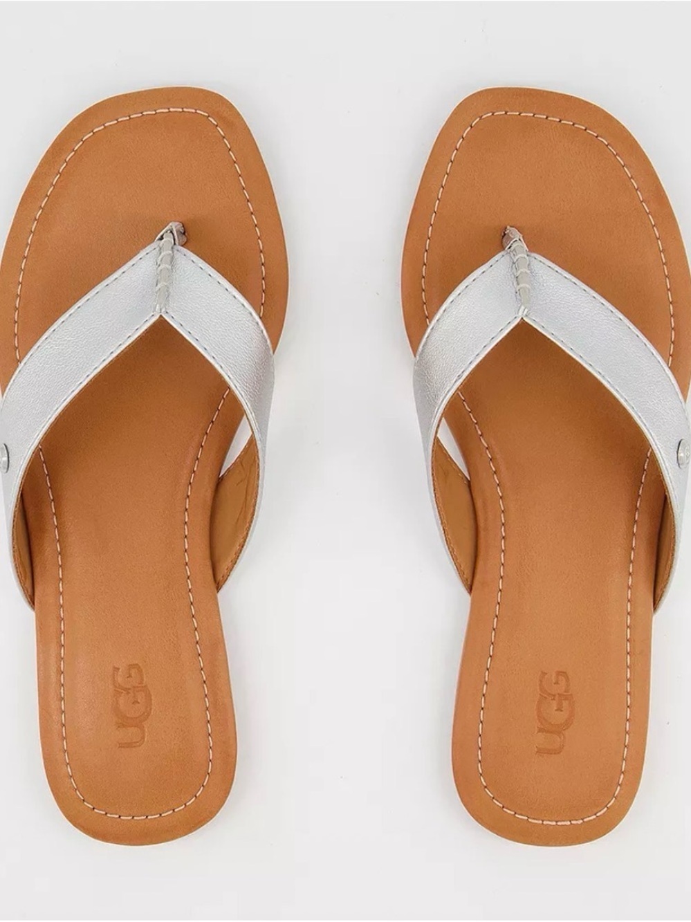 UGG Women’s Leather White Strap Tan Footbed Flip Flop Sandals